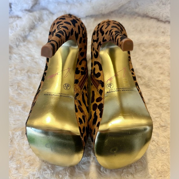 Chinese Laundry Kristin Cavallari Animal Print Leather Open Toe Bootie Heels - Picture 9 of 11